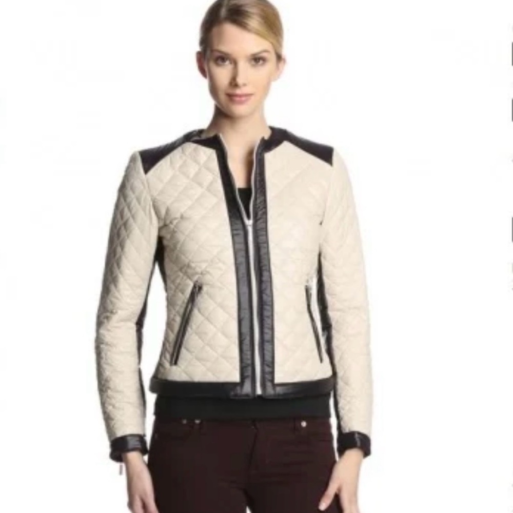 Laundry By Shelli Segal Black and Cream Quilted Bomber Jacket
